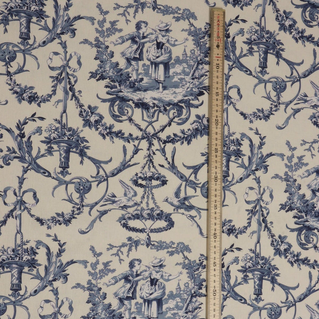 Double Width Fragonard Toile Blue on Cream Fabric