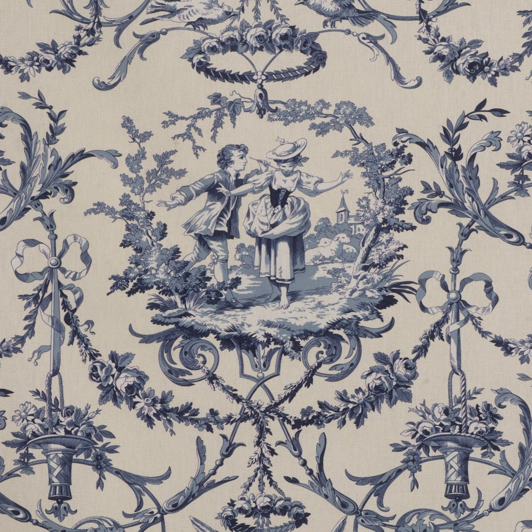 Double Width Fragonard Toile Blue on Cream Fabric