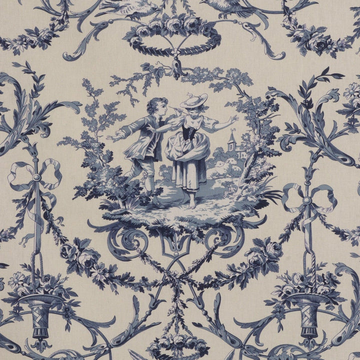 Double Width Fragonard Toile Blue on Cream Fabric