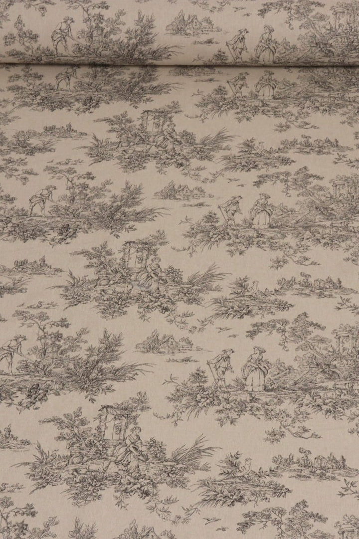 Marie Toile de Jouy Black on Linen 160cm Fabric