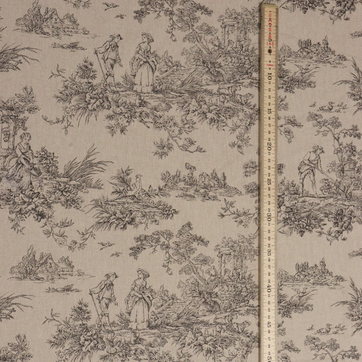 Marie Toile de Jouy Black on Linen 160cm Fabric