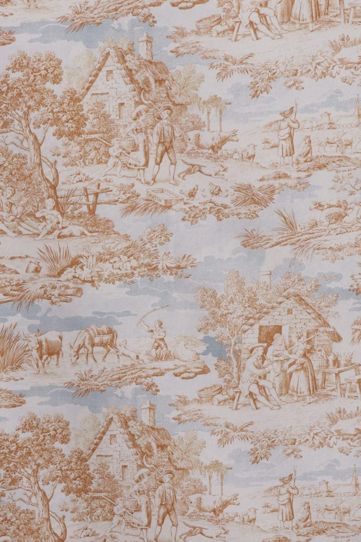 La Ferme Toile de Jouy Ochre on White Double Width Fabric