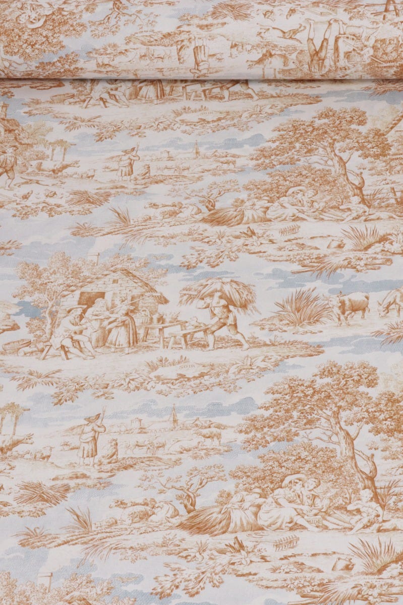 La Ferme Toile de Jouy Ochre on White Double Width Fabric