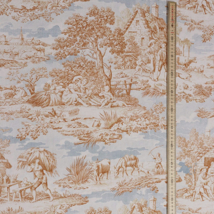 La Ferme Toile de Jouy Ochre on White Double Width Fabric