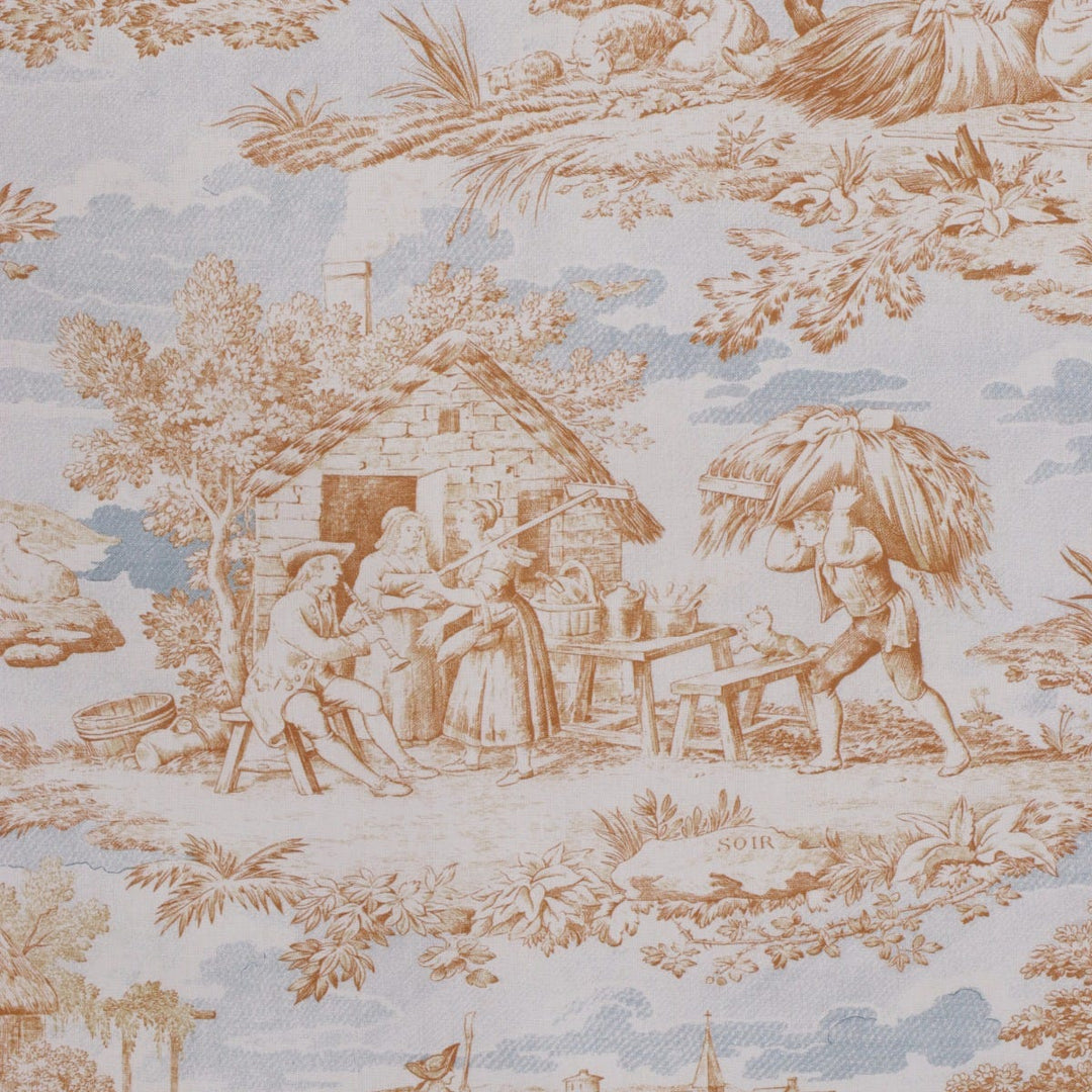 La Ferme Toile de Jouy Ochre on White Double Width Fabric