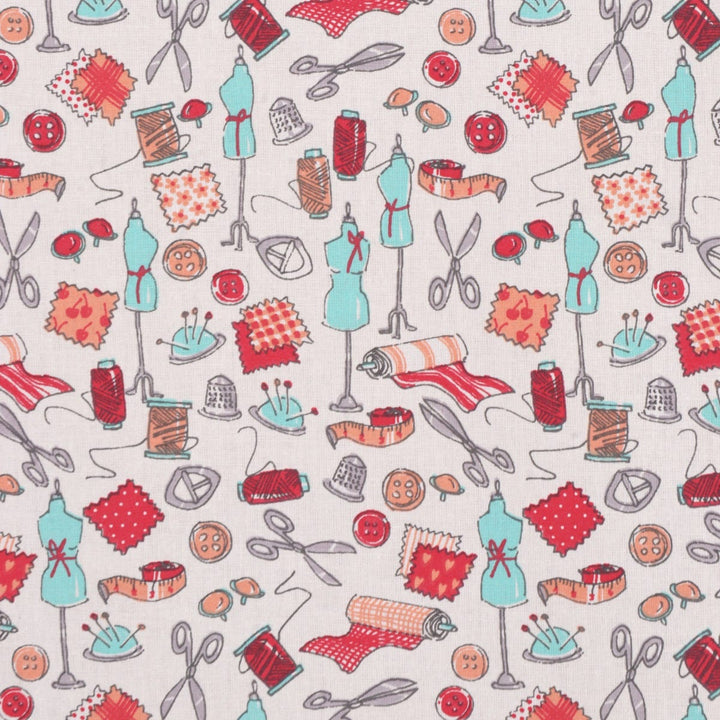 Clearance Haberdashery Room Mint / Red Fabric