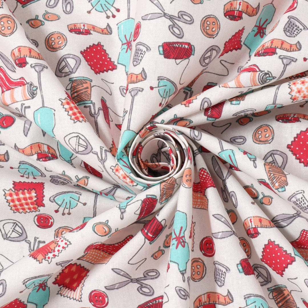 Clearance Haberdashery Room Mint / Red Fabric