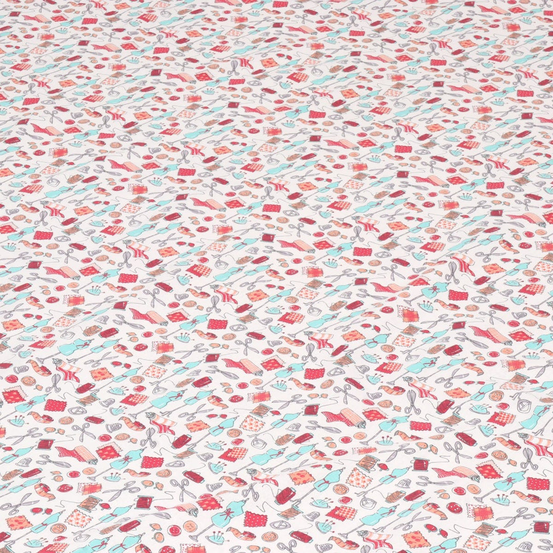 Clearance Haberdashery Room Mint / Red Fabric