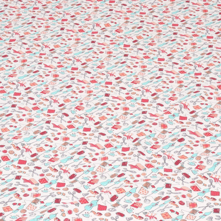 Clearance Haberdashery Room Mint / Red Fabric