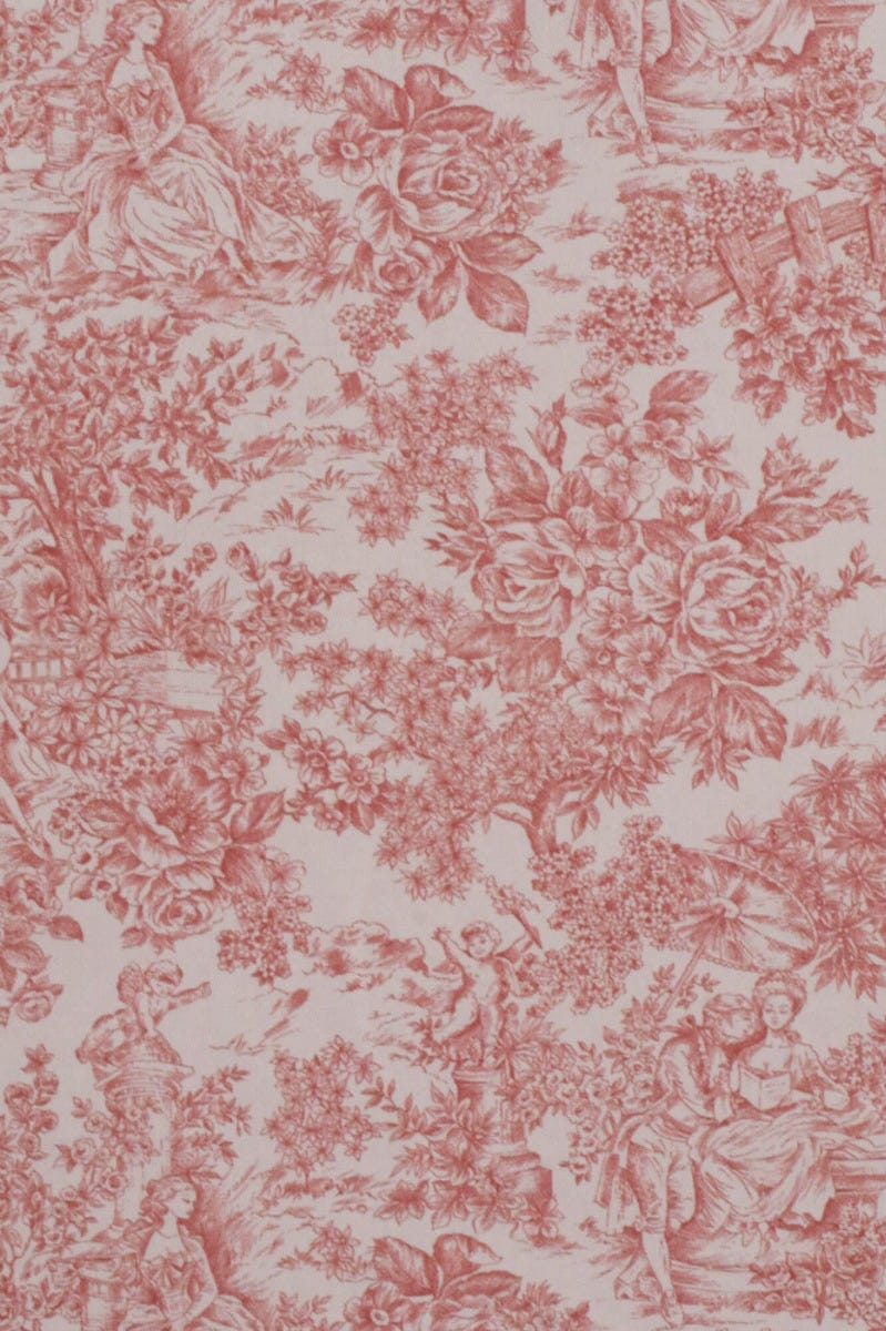 Vintage Toile Coral On White 140cm Fabric