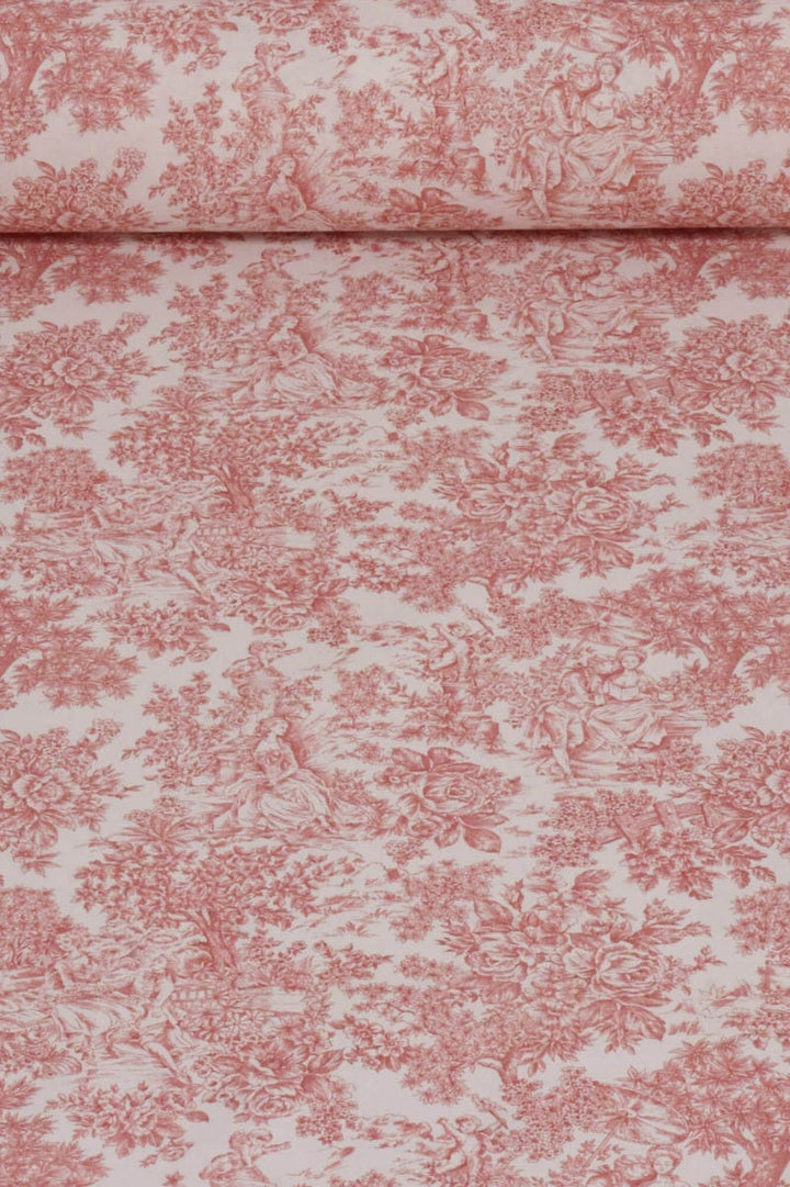 Vintage Toile Coral On White 140cm Fabric