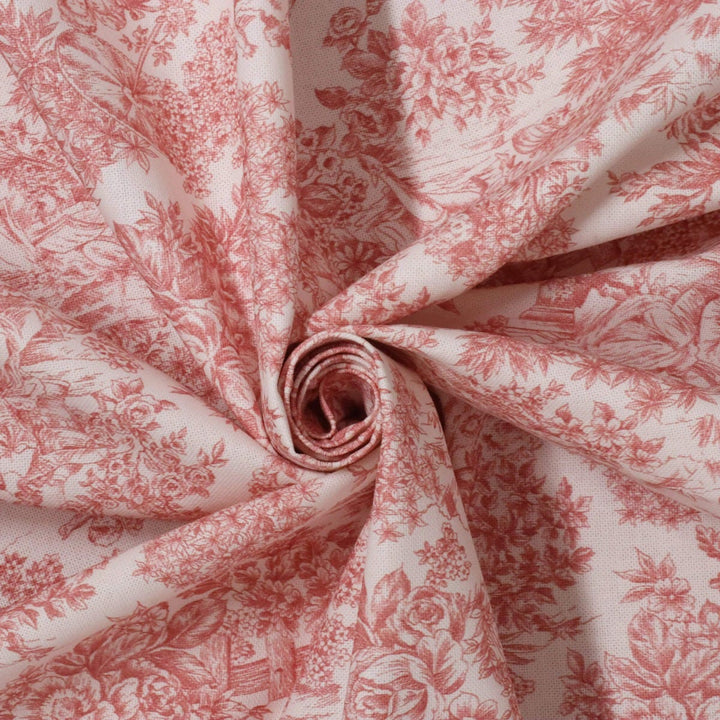 Vintage Toile Coral On White 140cm Fabric