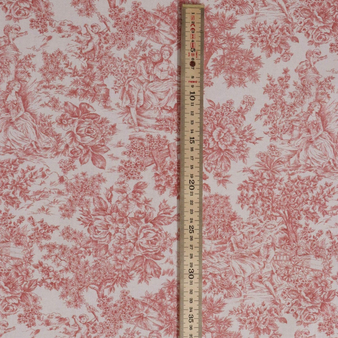 Vintage Toile Coral On White 140cm Fabric