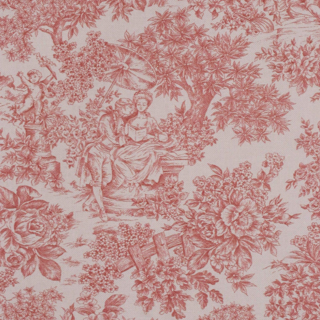 Vintage Toile Coral On White 140cm Fabric