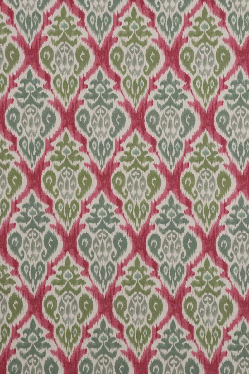 Chess Designs Arlo Olive Fuchsia Ikat Fabric