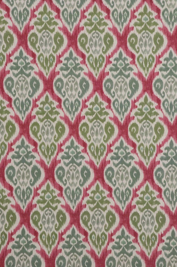 Chess Designs Arlo Olive Fuchsia Ikat Fabric