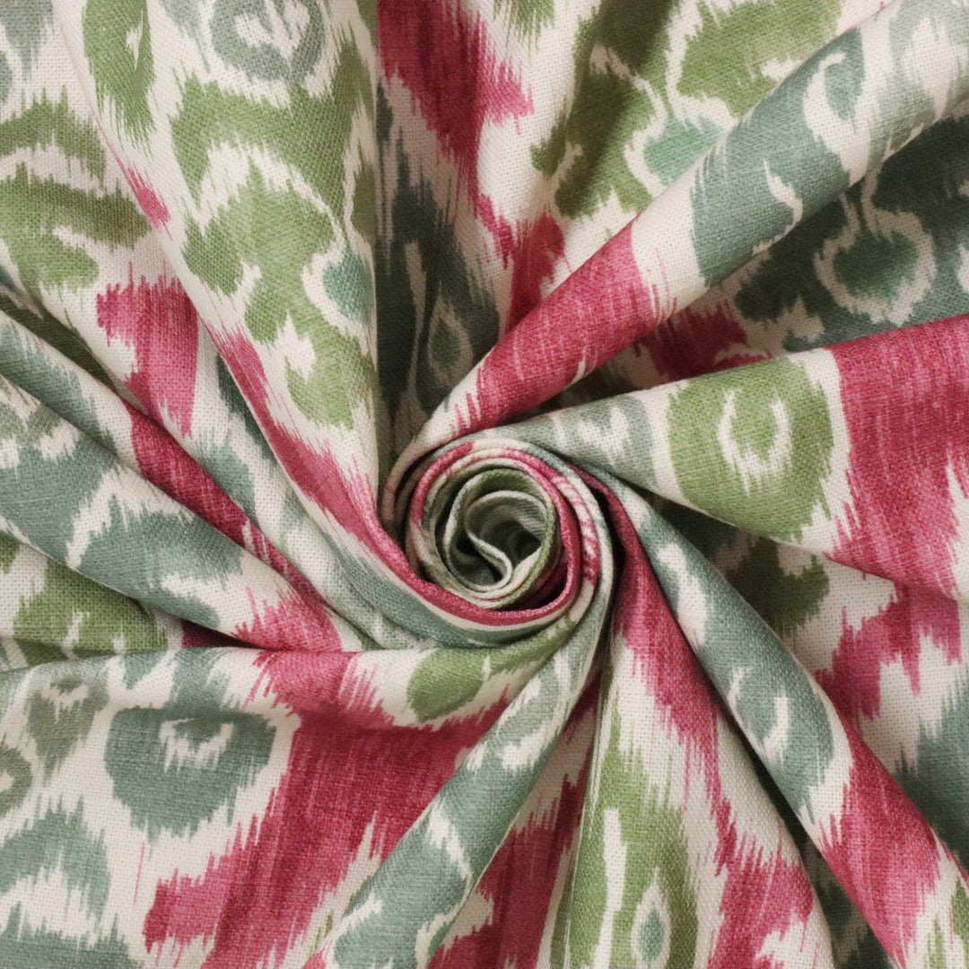 Chess Designs Arlo Olive Fuchsia Ikat Fabric