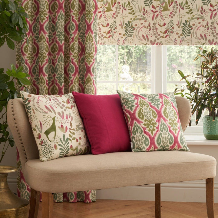 Chess Designs Arlo Olive Fuchsia Ikat Fabric