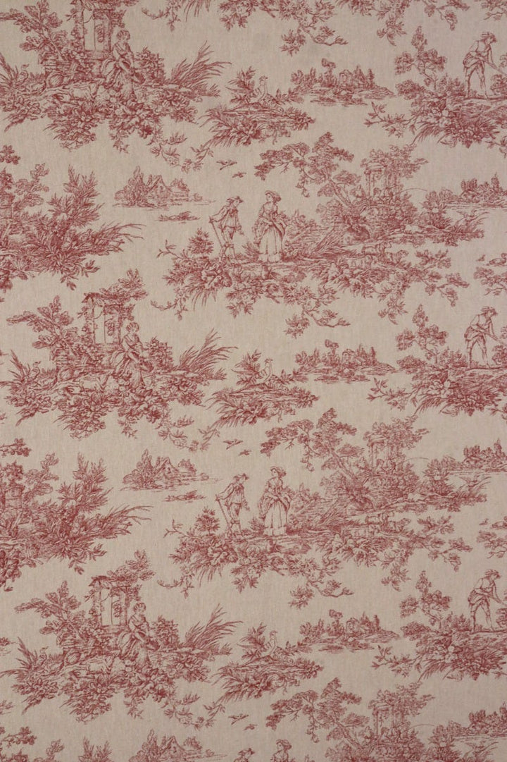 Marie Toile de Jouy Red on Linen 160cm Fabric