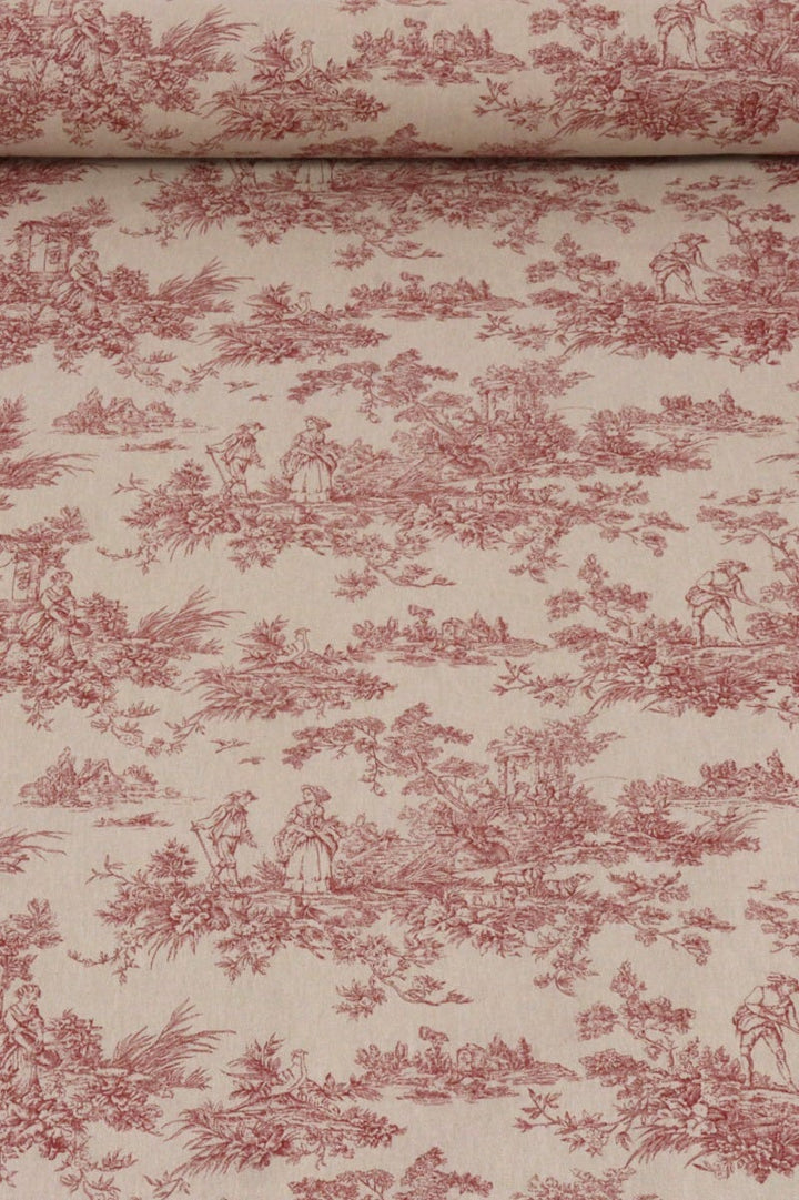 Marie Toile de Jouy Red on Linen 160cm Fabric