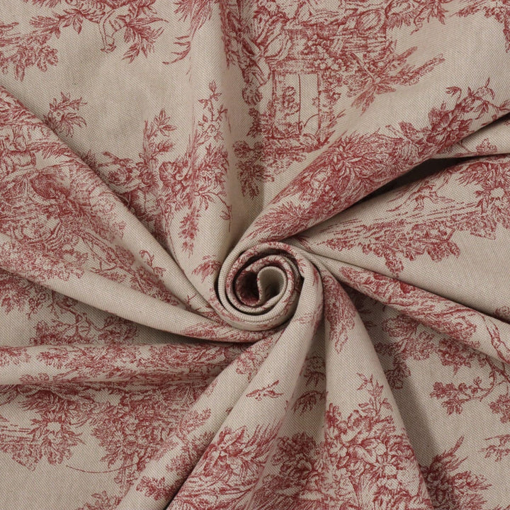 Marie Toile de Jouy Red on Linen 160cm Fabric