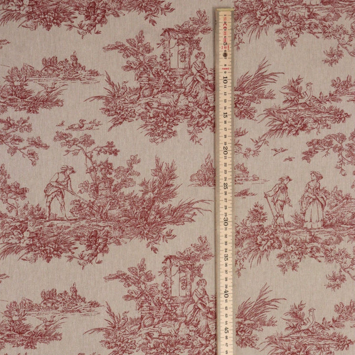 Marie Toile de Jouy Red on Linen 160cm Fabric