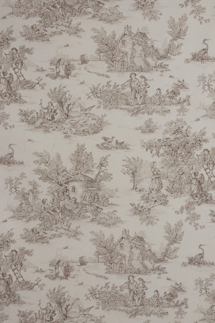 French Pastorale Toile Double Width Beige Bachette Fabric