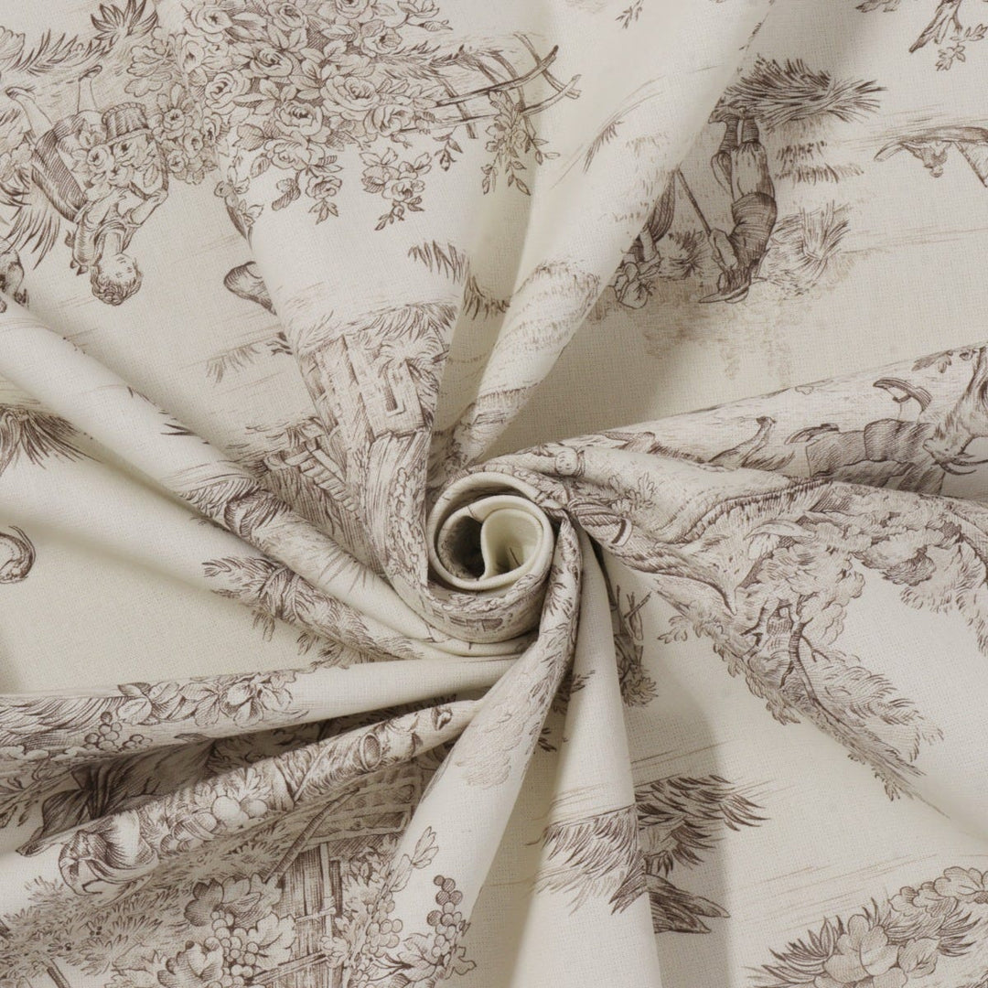 French Pastorale Toile Double Width Beige Bachette Fabric