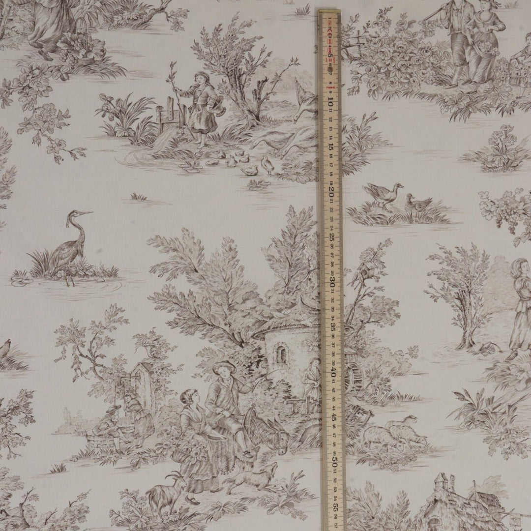 French Pastorale Toile Double Width Beige Bachette Fabric