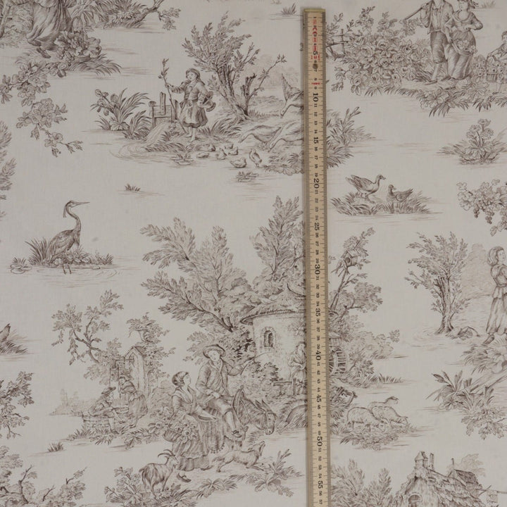 French Pastorale Toile Double Width Beige Bachette Fabric