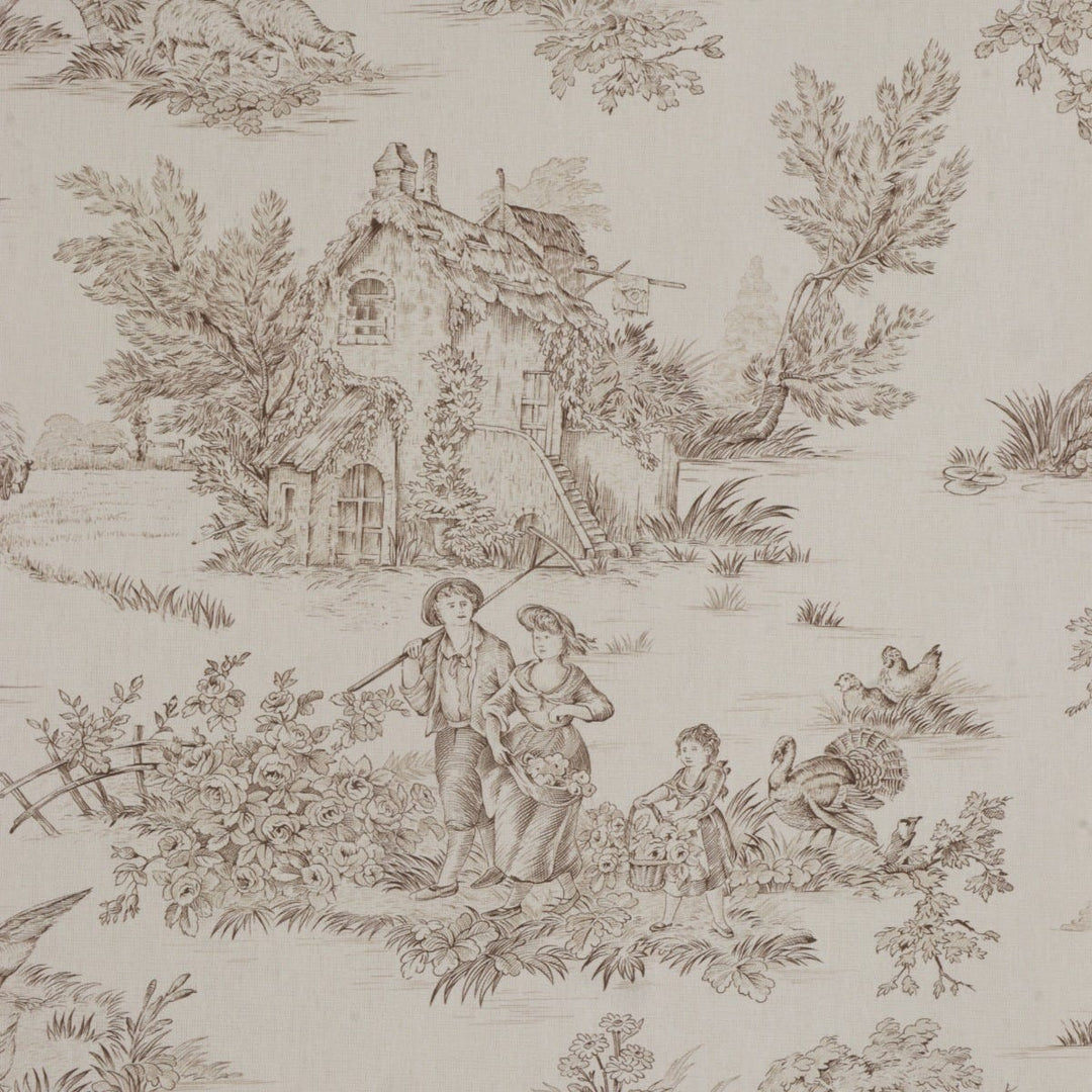 French Pastorale Toile Double Width Beige Bachette Fabric