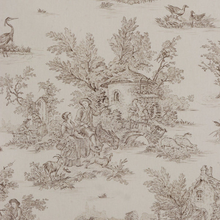 French Pastorale Toile Double Width Beige Bachette Fabric