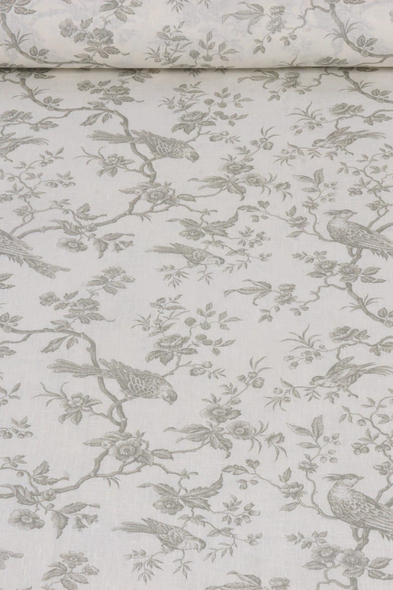 Isabelle Bird Toile Taupe/White Linen Fabric