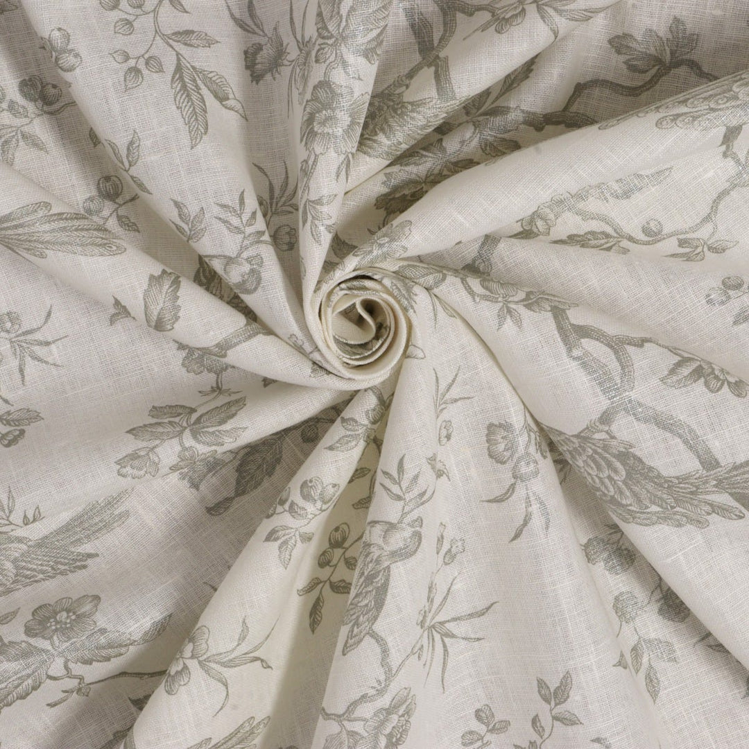 Isabelle Bird Toile Taupe/White Linen Fabric