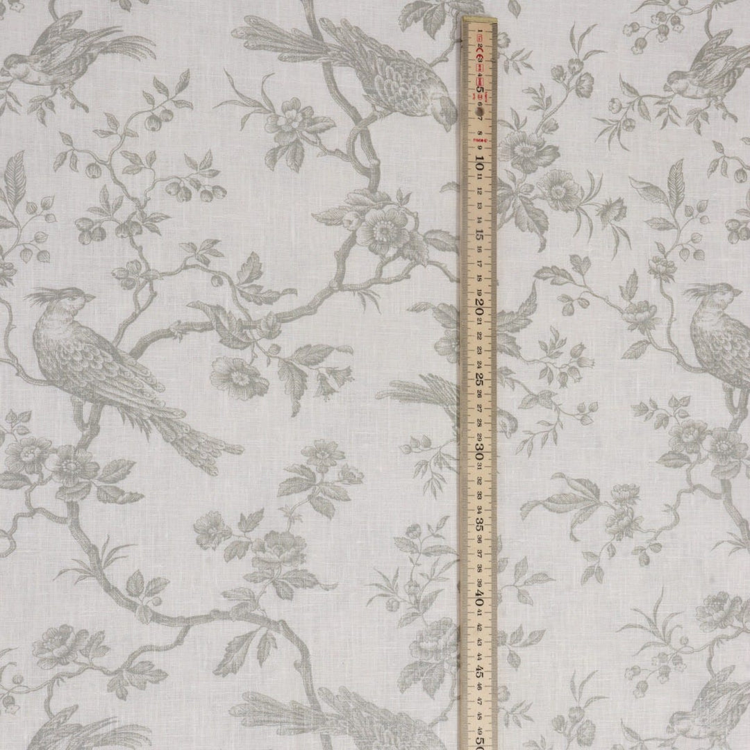 Isabelle Bird Toile Taupe/White Linen Fabric