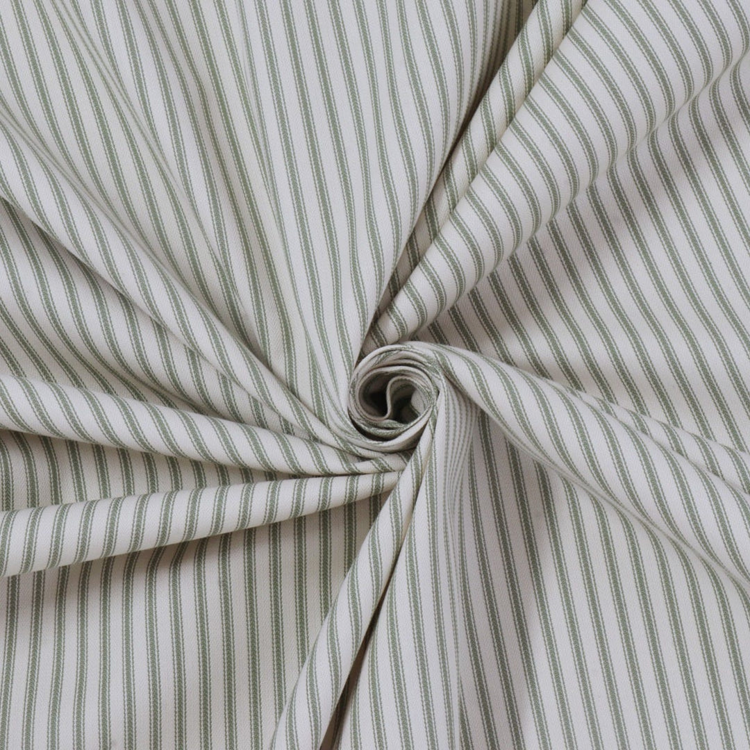 Luxury Green French Ticking Stripe Fabric