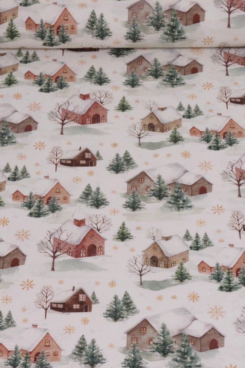 Snowy Village Christmas Fabric