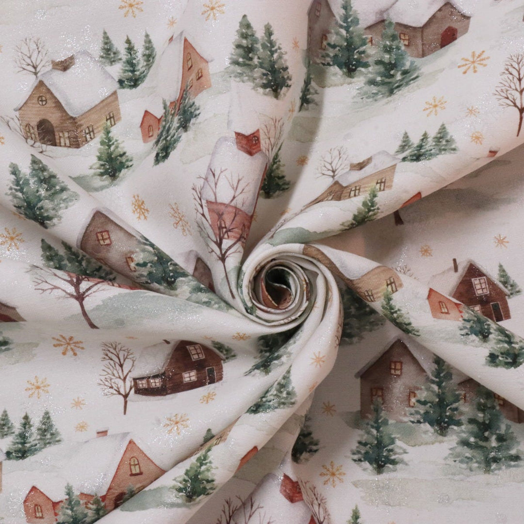 Snowy Village Christmas Fabric