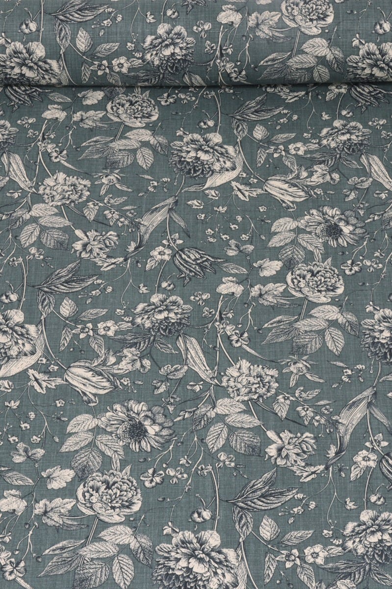 Ghislaine Floral Deep Green Fabric