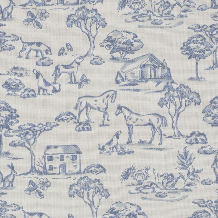 Giverny Countryside Blue on White Fabric