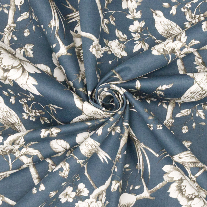 Floral Bird Toile Petrol Fabric