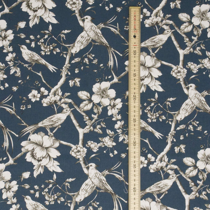 Floral Bird Toile Petrol Fabric