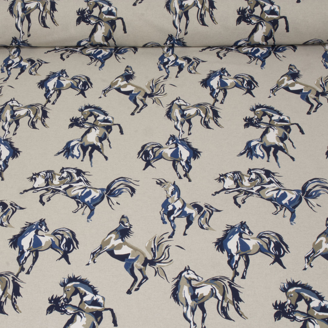 Wild Horses Blue Fabric