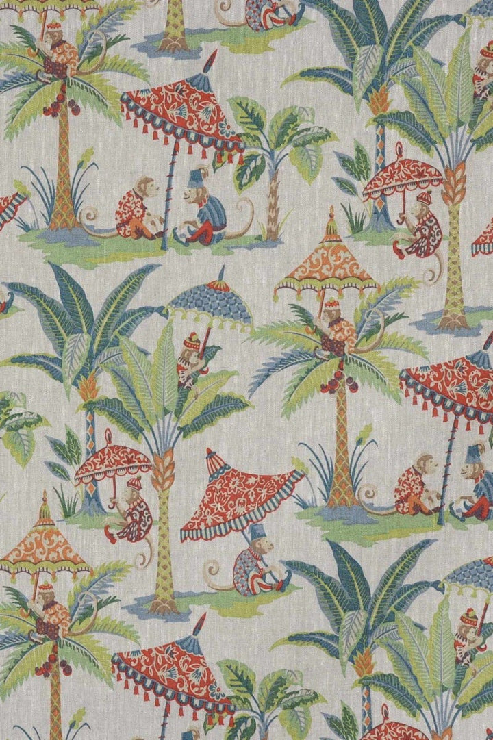 Exotic Monkey Parasol French Linen Fabric