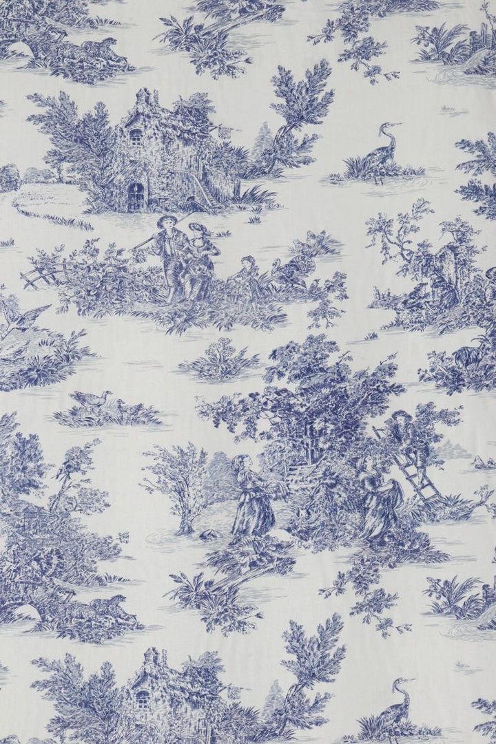 French Toile De Jouy 100% Cotton in Blue Fabric