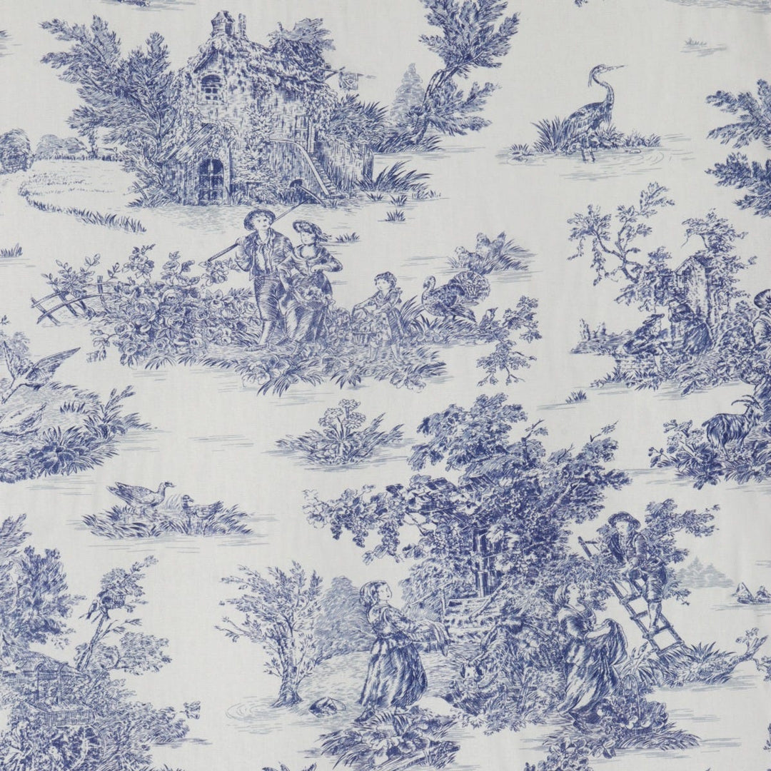 French Toile De Jouy 100% Cotton in Blue Fabric