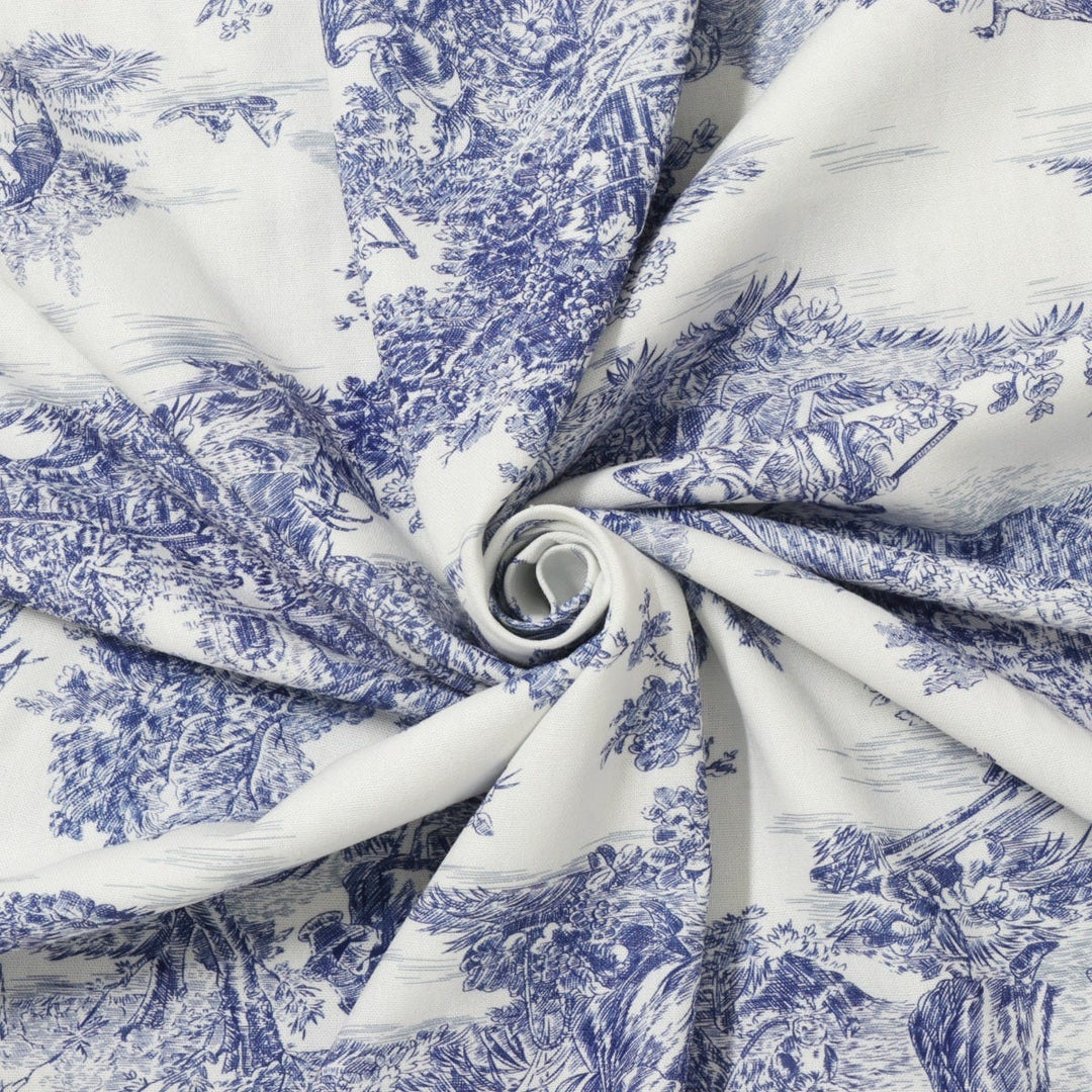 French Toile De Jouy 100% Cotton in Blue Fabric