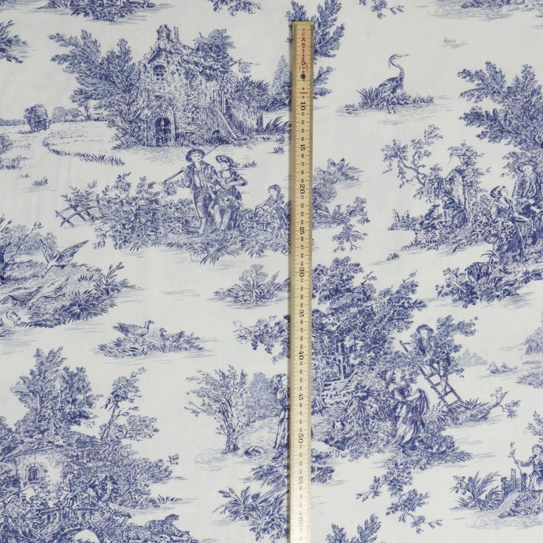 French Toile De Jouy 100% Cotton in Blue Fabric