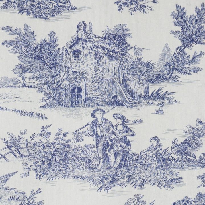 French Toile De Jouy 100% Cotton in Blue Fabric