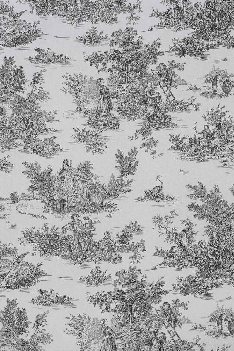 French Toile De Jouy 100% Cotton in Black Fabric